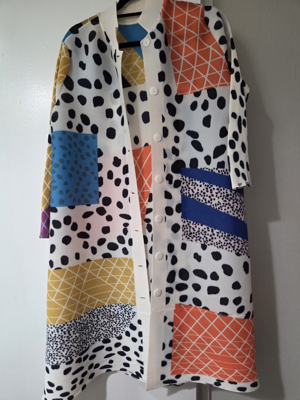 Colorblock Dalmatian Print Button-Down Dress